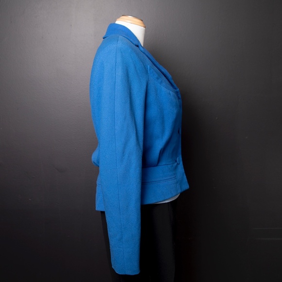 50s Blue Suit Jacket w/ Removable Real Fur collar - Picture 4 of 8